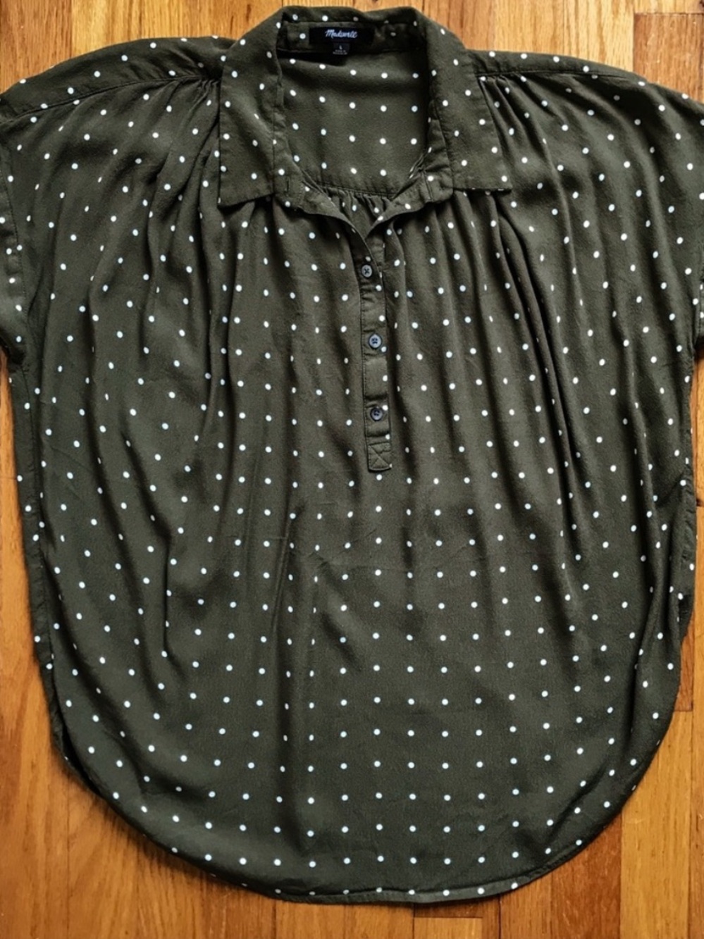 MADEWELL Polka Dot Cap Sleeve Blouse - Olive